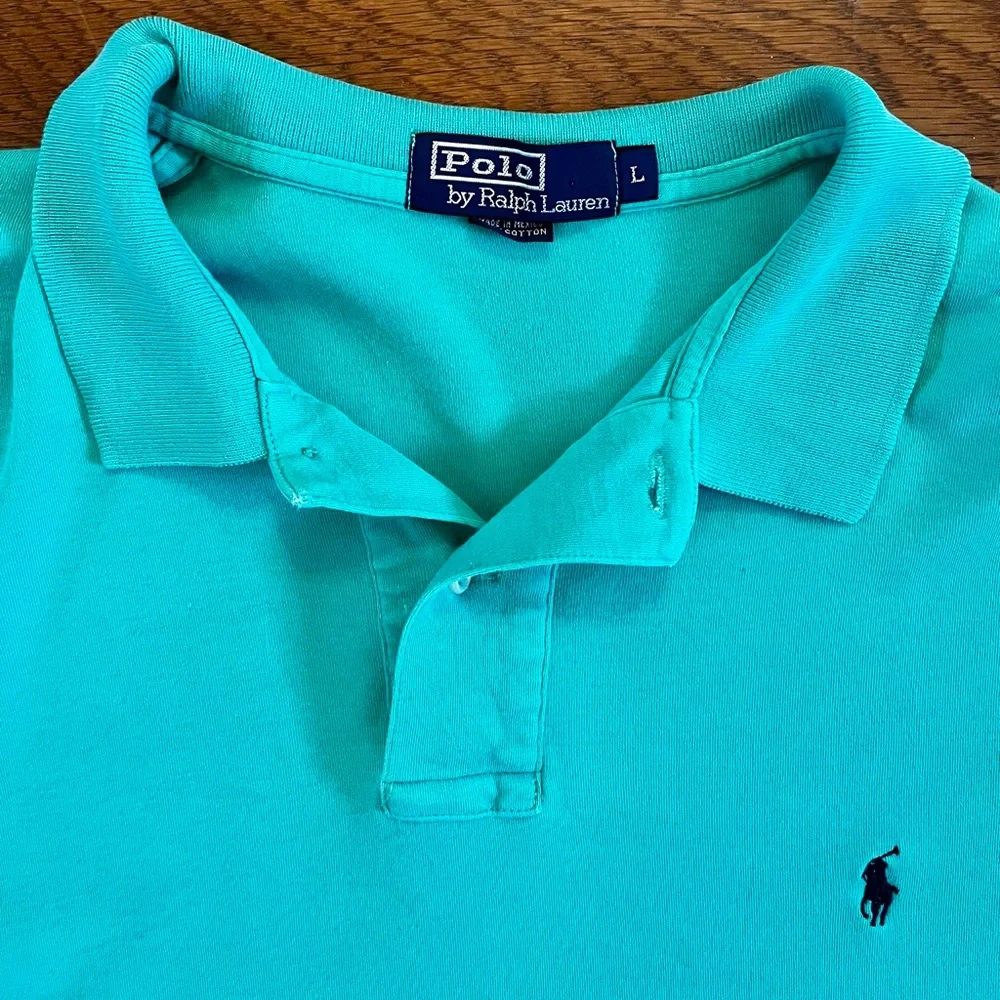 Vintage Polo by Ralph Lauren Shirt Teal Short Sleeve Blue Pony Mens Large Preppy